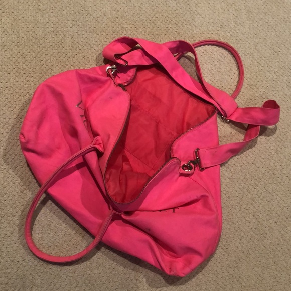 Victorias Secret Large Tote Shoulder Bag Bright Pink Strap Travel Beach Weekend - Picture 5 of 15